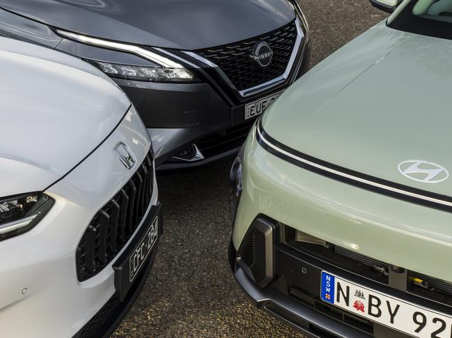 Hyundai Kona, Nissan Qashqai and Honda ZR-V comparison test. Photo: Mark Bean