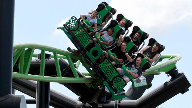 The Green Lantern ride in action at Movie World. Picture: Mike Batterham