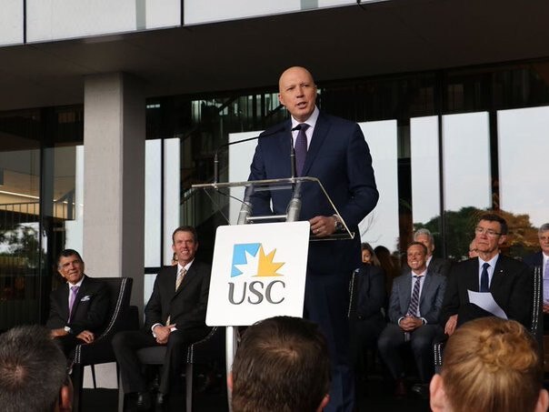 09/03/2020 Peter Dutton opens the University of Sunshine Coast Moreton Bay Campus. Source: Twitter