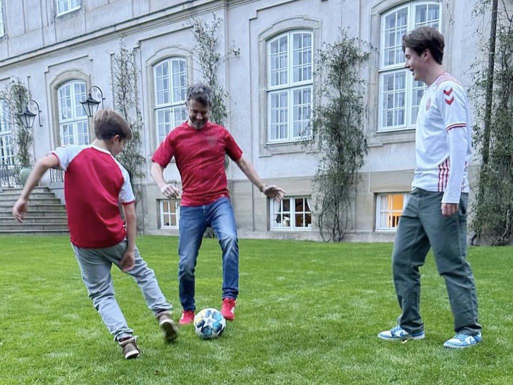 The boys kick a ball around at Grasten Palace ahead of the Australia v. Denmark game at the Men's 2022 World Cup, which was won by Australia. Picture: H.K.H. Crown Princess