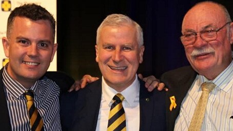 Trent Twomey with then-deputy prime minister Michael McCormack and Leichhardt MP Warren Entsch. Picture: Supplied