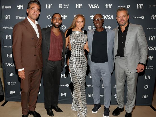 Bobby Cannavale, Jharrel Jerome, Jennifer Lopez, Don Cheadle, and Matt Damon. Picture: Monica Schipper/Getty Images