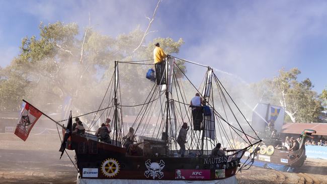 Imparja Battle of the Boats during the Henley-On-Todd Regatta on August 17, 2019 in Alice Springs, Australia.