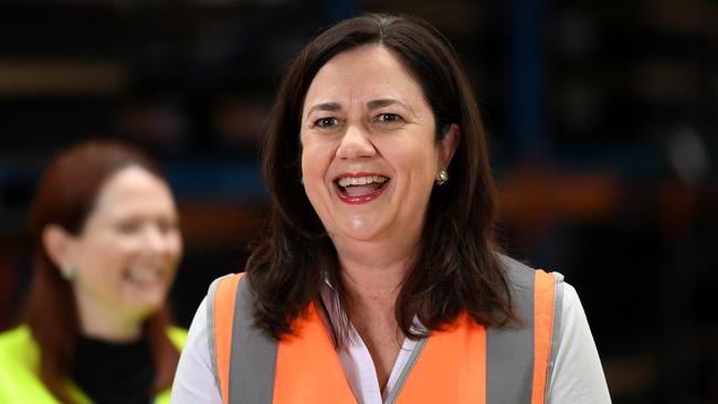 Queensland Premier Annastacia Palaszczuk speaks during a visit to Century Yuasa Batteries in Brisbane, as she campaigns ahead of Saturday’s election. Picture: NCA NewsWire / Dan Peled