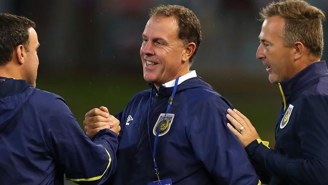 Interim Mariners coach Alen Stajcic celebrates the win over the Newcastle Jets. Picture: Getty Images