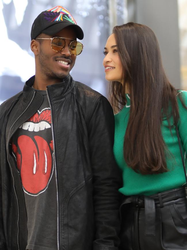 Model Shanina Shaik and her husband DJ Ruckus doing their Christmas shopping at Chadstone.