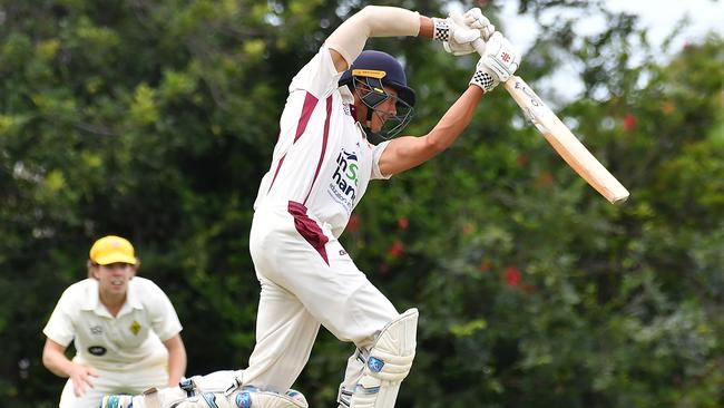 Toombul batsman Lachlan Mark Cricket action between Toombul and Wests. Saturday December 17, 2022. Picture: John Gass