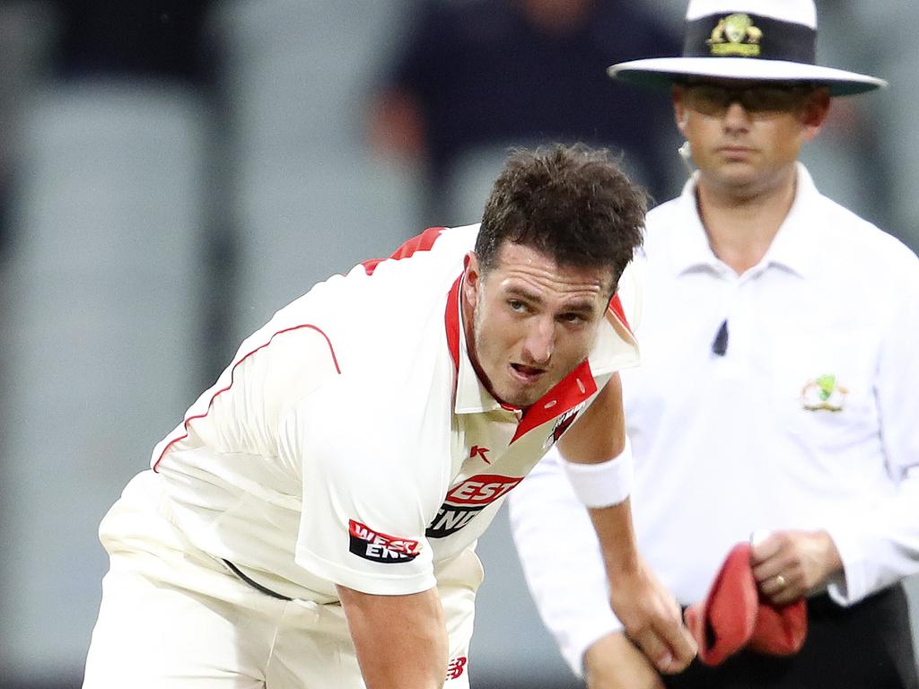 CRICKET - Sheffield Shield - SA v NSW - Day/Night at the Adelaide Oval. Daniel Worrall in action. Picture Sarah Reed