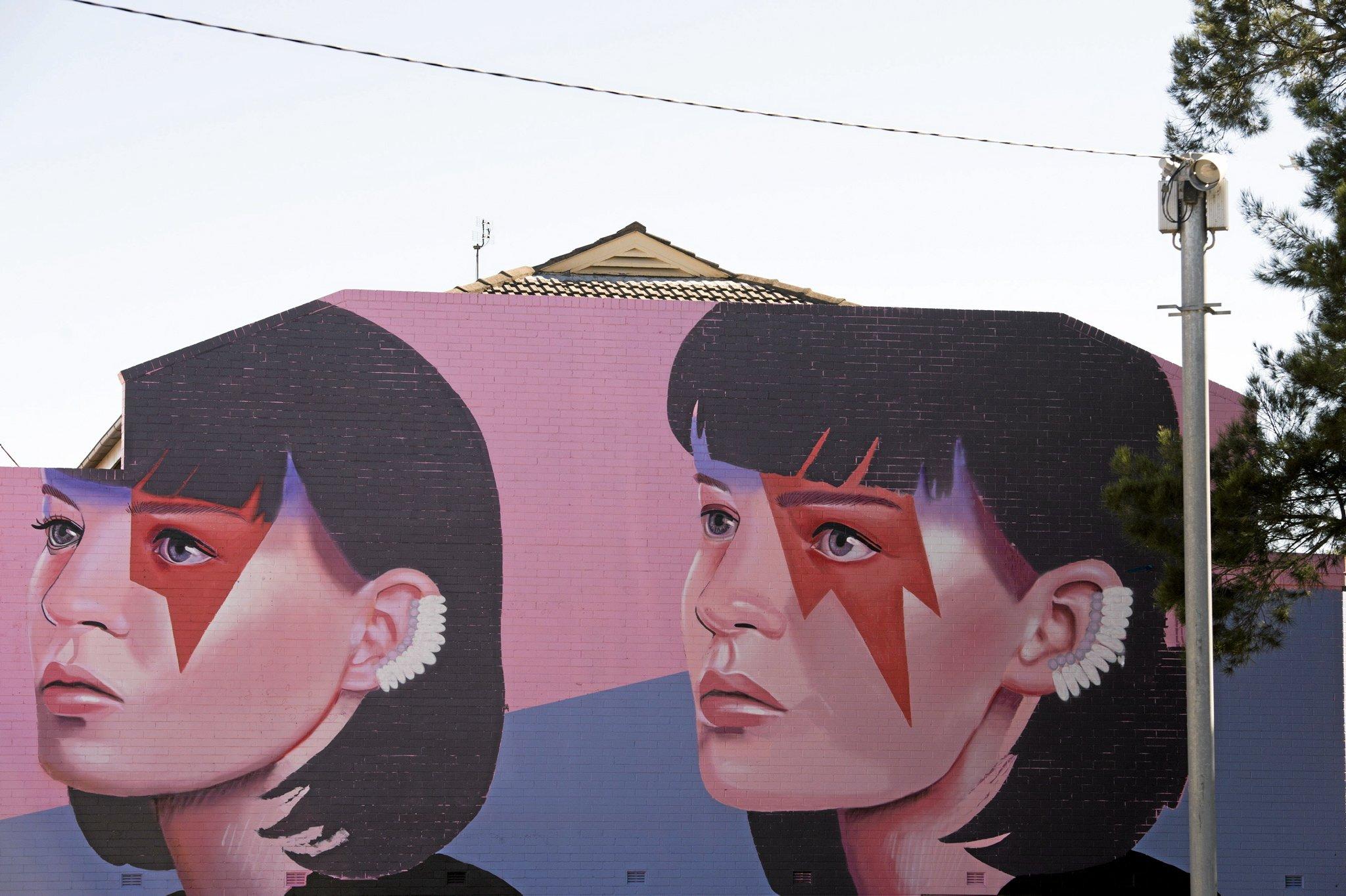 Adelaide's Lisa King has painted this Bowen St wall for First Coat, Monday, May 30, 2016. Picture: Kevin Farmer