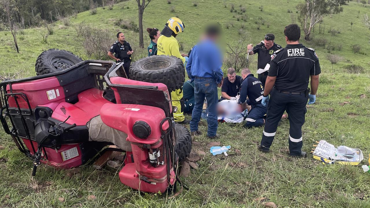 Woman trapped for hours under quad bike