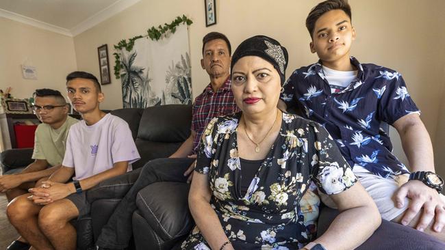 Suzette Gregory with husband Elvin Aeria and sons Elliott, Evan and Ethan Aeria at their home in Canning Vale in Perth’s south. Picture: Colin Murty