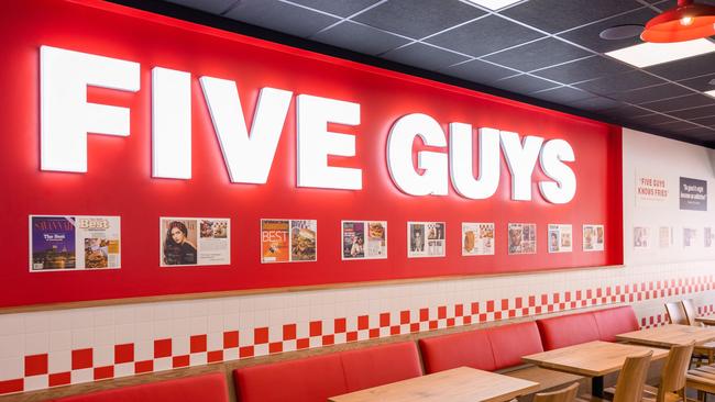 Interior of the Five Guys restaurant on George St, Sydney.