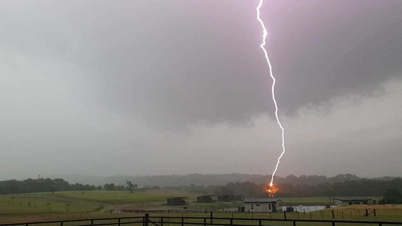 A lighting strike at Woombye on the Sunshine Coast. Picture: Brisbane Weather/Facebook