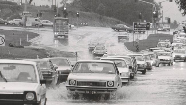 Wellington Rd flooded near Stud Rd, Rowville in 1987. Picture: Jim Sterling