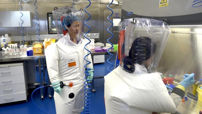 Virologists at work inside the Wuhan Institute of Virology in Wuhan in central China's Hubei province.