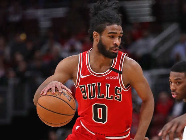 CHICAGO, ILLINOIS - MARCH 02: Coby White #0 of the Chicago Bulls moves against the Dallas Mavericks at the United Center on March 02, 2020 in Chicago, Illinois. The Bulls defeated the Mavericks 109-107. NOTE TO USER: User expressly acknowledges and agrees that, by downloading and or using this Photograph, user is consenting to the terms and conditions of the Getty Images License Agreement. (Photo by Jonathan Daniel/Getty Images)