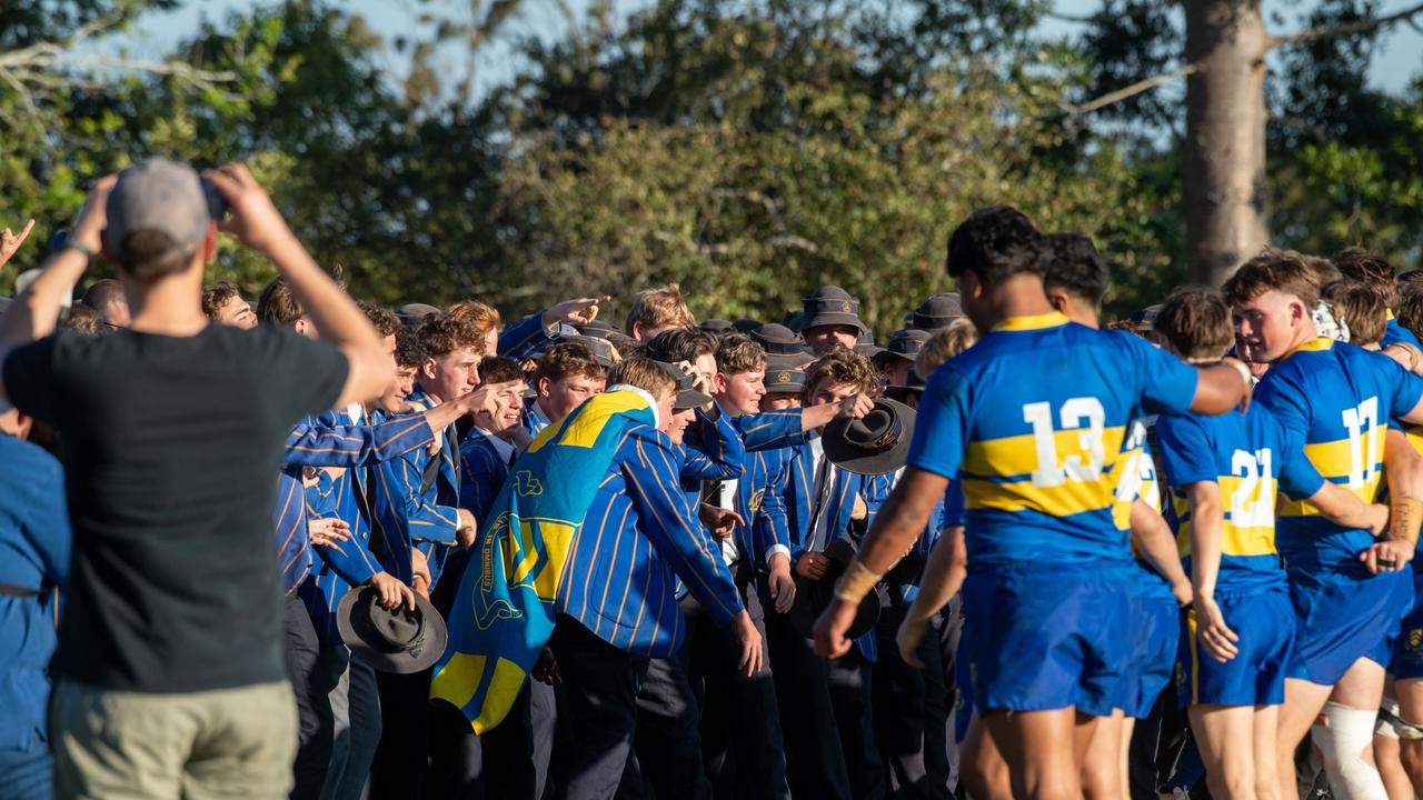 TGS celebrate their win. 2024 O'Callaghan Cup at Downlands College. Photo by Nev Madsen