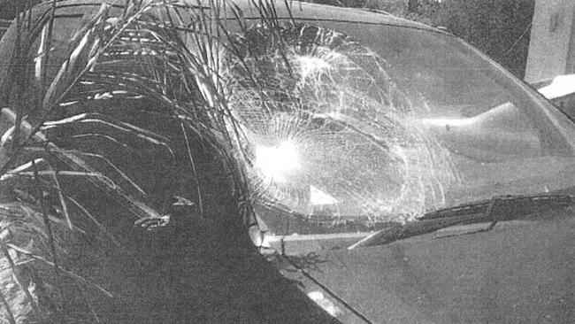 The damaged windscreen after the Andrews’ car was involved in a serious accident with cyclist Ryan Meuleman. Picture: Supplied