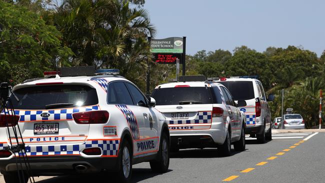 A large police presence at the school. Photograph: Jason O'Brien