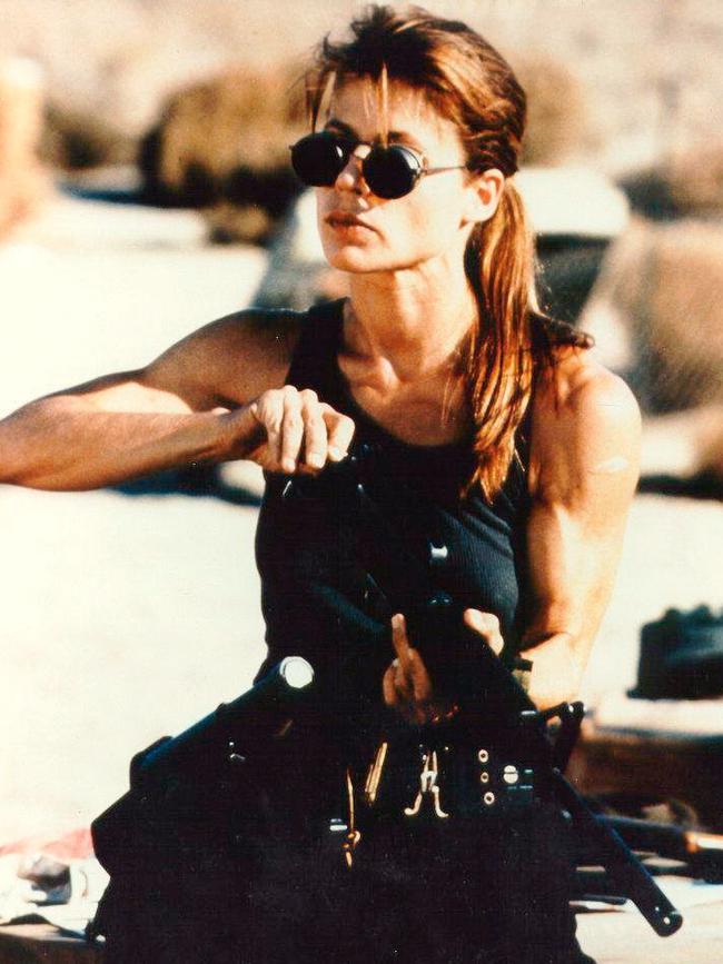 Hamilton playing Sarah Connor is Terminator 2: Judgment Day in 1991. (Picture: Supplied)