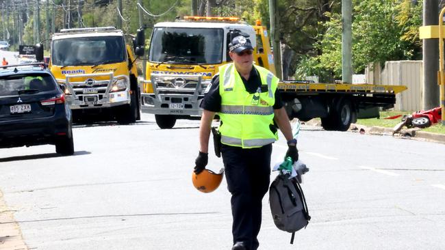 Police at the scene on Monday. Picture: Steve Pohlner