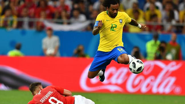 Brazil's defender Marcelo controls the ball during the Russia 2018 World Cup Group E football match between Brazil and Switzerland. Picture: Joe Klamar