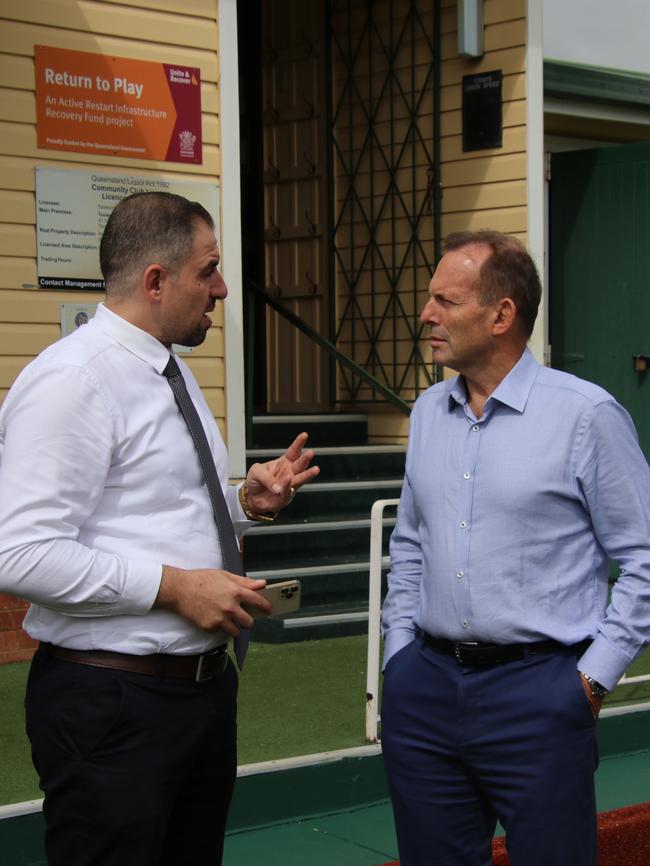 Tony Abbott meets with refugees in Toowoomba. Picture: Garth Hamilton