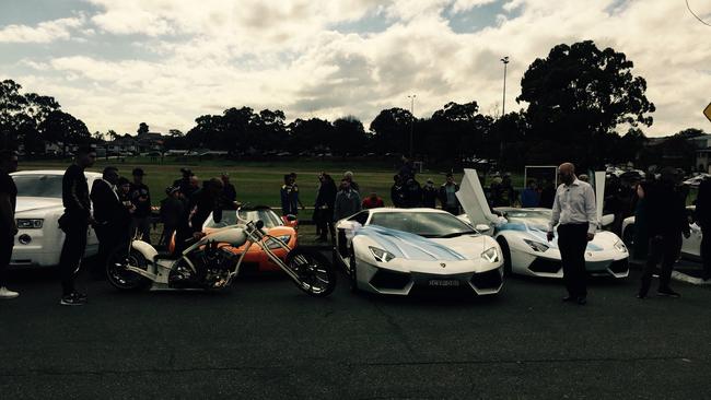 A line-up of the high-performance vehicles being used in Salim Mehajer’s wedding. Picture: Lia Harris