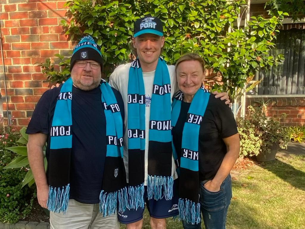 Will Lorenz with his family after being drafted by Port Adelaide. He will debut this round.