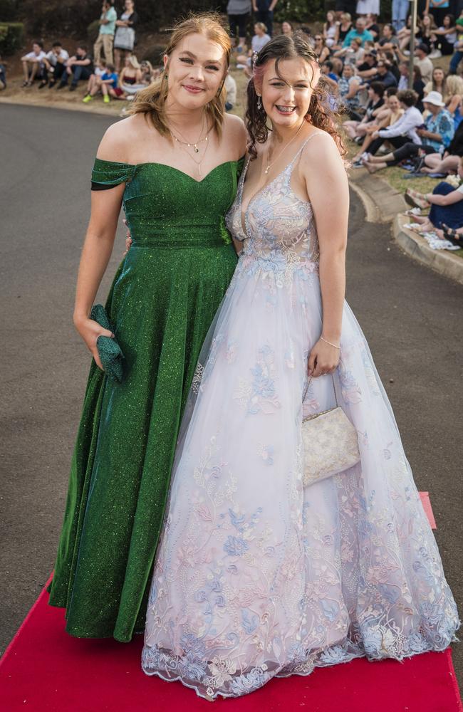 Sarah D'Arcy (left) and Johanna Beard at Harristown State High School formal at Highfields Cultural Centre, Friday, November 17, 2023. Picture: Kevin Farmer