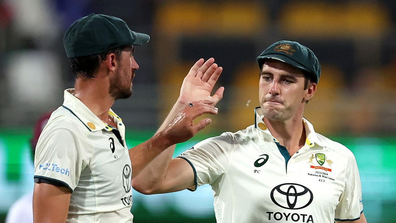 Pat Cummins declared while Australia still trailed the Windies. (Photo by Pat Hoelscher / AFP)