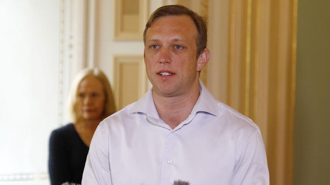 Deputy Premier of Queensland Steven Miles during a press conference in Brisbane. Picture: Tertius Pickard