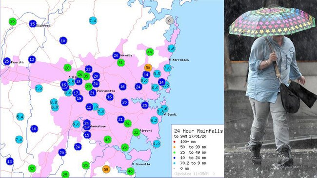 Where the rain fell in Sydney. Source: NSW Bureau of Meterology