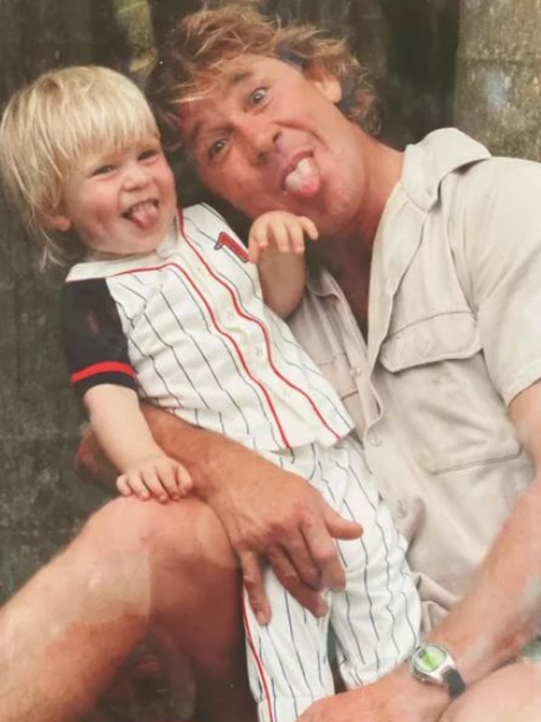 Robert Irwin with his father Steve Irwin. Picture: Supplied.