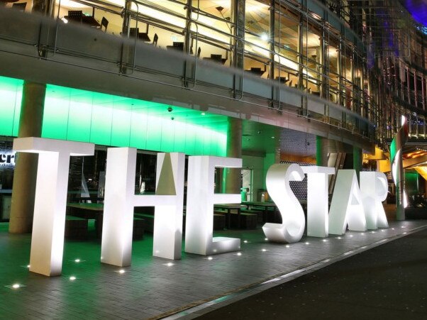 The Star casino, operated by Echo Entertainment Group Ltd., stands illuminated at night in Sydney, Australia, on Monday, Aug. 10, 2015. Echo Entertainment is scheduled to report full-year results on Aug. 12. Photographer: Brendon Thorne/Bloomberg