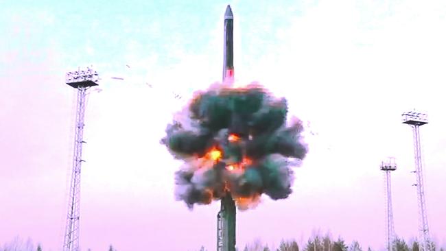 A Yars intercontinental ballistic missile is test-fired from the Plesetsk launch pad in northwestern Russia. Picture: Russian Defence Ministry Press Service via AP.