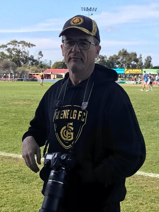 Gordon Anderson is volunteer photographer at the Glenelg Football Club. Picture: Supplied