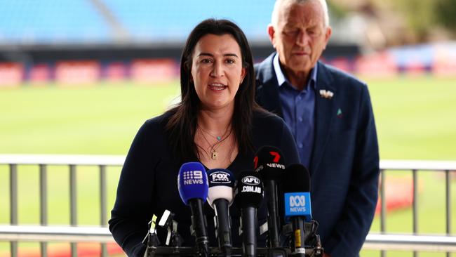 Laura Kane’s role has been split. Picture: Morgan Hancock/AFL Photos/via Getty Images