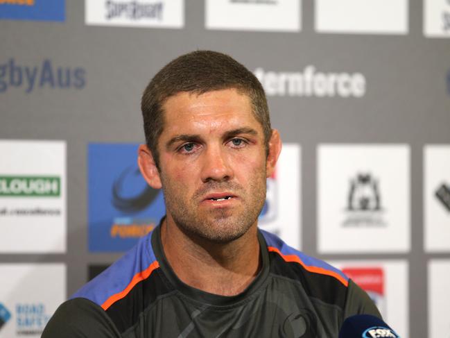 Matt Hodgson of the Force during a press conference following the Round 7 Super Rugby match between the Western Force and the Southern Kings at NIB Stadium in Perth, Sunday, April 9, 2017. (AAP Image/Richard Wainwright) NO ARCHIVING, EDITORIAL USE ONLY