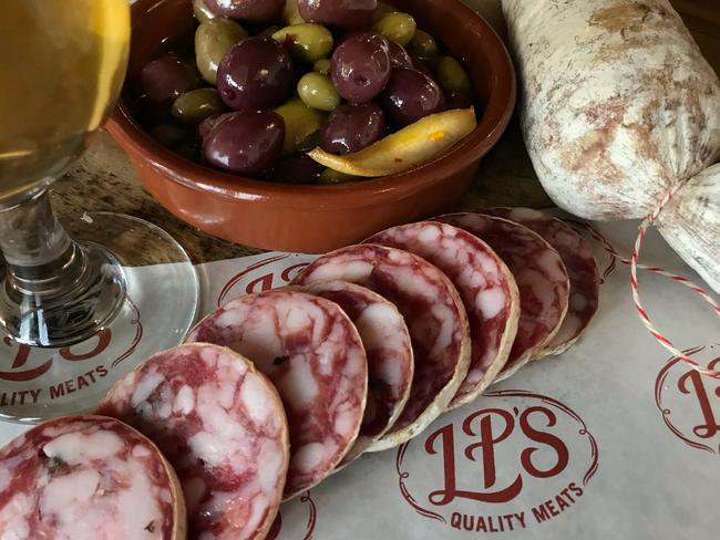 LP’s Quality Meats’ selection of salumi, olives and The Grifters Brewing Co beer. Picture: Jenifer Jagielski