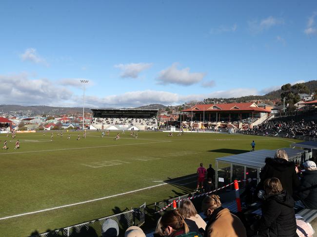 A big crowd packed North Hobart Oval to watch Tasmania’s footballers take on Queensland on Saturday. Picture: Nikki Davis-Jones