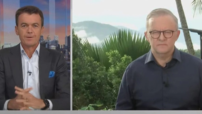 ABC presenter Michael Rowland and Prime Minister Anthony Albanese on Labor's promised tax cuts. Photo: ABC / Supplied