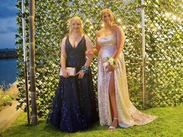 Ciara Sephton and Kirralee Elies arriving at the Proserpine State High School Year 12 Formal held at the Whitsunday Marine Club on Wednesday, November 16, 2022.