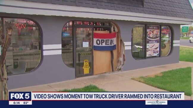 Video Shows Moment Tow Truck Driver Rammed Into Restaurant In 