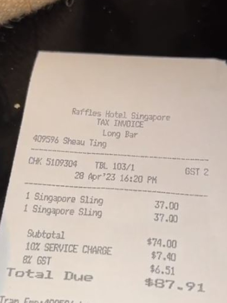 Another TikTok user shared their receipt showing the overall cost – but the drink has since increased in price from $37 to $39 Singapore dollars. Picture: TikTok/forfoodsake_ldn