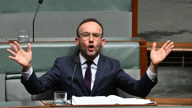 Greens leader Adam Bandt reacts during a division after question time on Wednesday. Picture: AAP