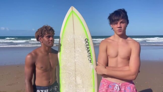 Young Bargara surfers recall the moment they helped a teen shark bite victim to shore.