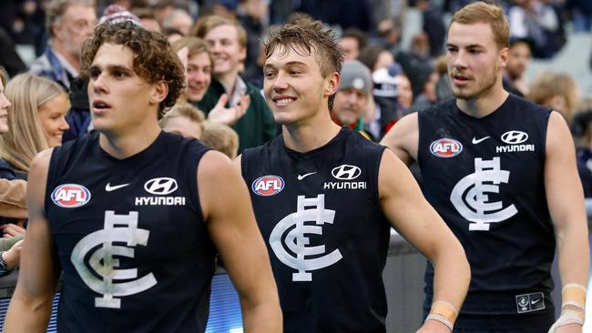 Charlie Curnow, Patrick Cripps and Harry McKay are the future at Ikon Park. Pic: Getty Images