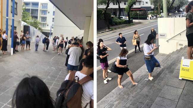 Pictures have emerged showing dozens of prospective-renters lining up for metres in hope of inspecting a Sydney property. Picture: Reddit / PT4rd