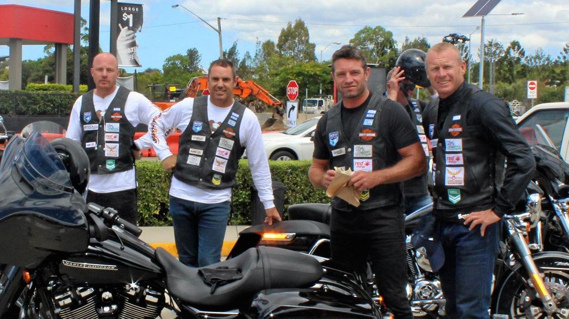 ROAD HOGS: Mark O'Meley, Beau Scott, Brad Fittler, Danny Buderus and Michael Buettner in Grafton. Picture: Tim Jarrett